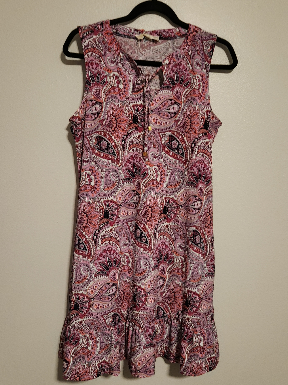 Michael Kors Paisley Sleeveless Dress Size M Pink Ruffle Hem - Picture 4 of 8